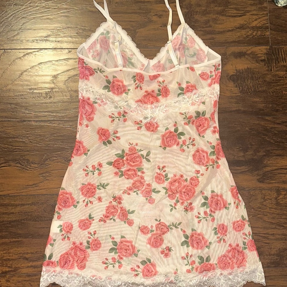 Women’s XL Floral Lace Mesh Slip Dress Lingerie Fairy Cottage Babydoll Valentine - Picture 2 of 3